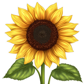 yellow sunflower with green leaves clip art preview