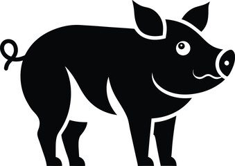 Pig silhouette vector illustration, Farm animal pig icon, Pig side view silhouette, Livestock pig graphic design, Simple pig shape outline
