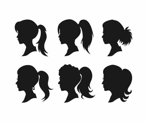 A collection of simple, elegant silhouette profile portraits of women, showcasing diverse hairstyles.