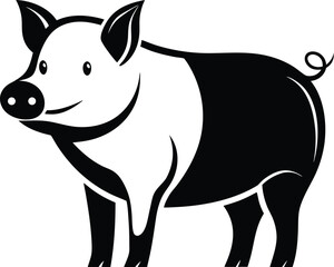 Pig silhouette vector illustration, Farm animal pig icon, Pig side view silhouette, Livestock pig graphic design, Simple pig shape outline