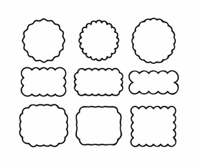 Nine Decorative Outline Shapes with a Scalloped Edge