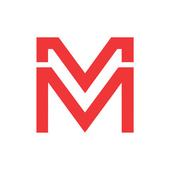 minimalist letter m with symmetry logo icon on whi