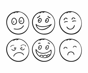 Collection of Simple, Hand-Drawn Emoticons Displaying Various Emotions