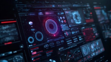 Obraz premium Futuristic Interface: Glowing Neon HUD Displays Data Streams
