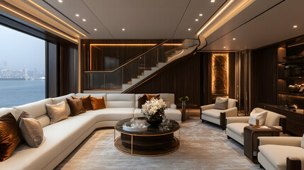 Fototapeta premium Luxurious modern living area with city views