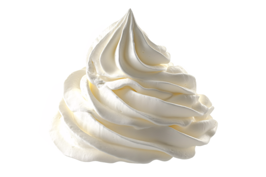 A luscious swirl of whipped cream, a delightful peak of airy texture and creamy perfection against a bright white backdrop.