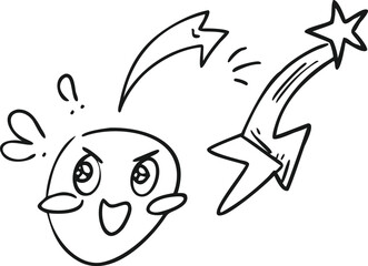 A black and white cartoon character, likely from a game or animation, with an expressive face, is reacting to a star-shaped energy blast.