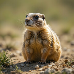 Prairie Dog Sitting Alert on Ground Looking Upwards