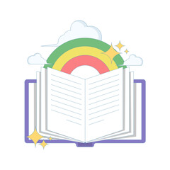 world book day concept. open book with rainbow. love and enjoy reading books. knowledge and science. elementsymbol or icon. minimalist style design illustration.