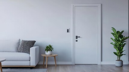 Minimalist smart home with seamless automatic doors and encrypted digital lock, nextgen home security system