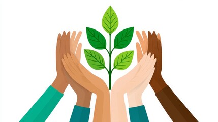 Protecting Our Planet Together - Diverse hands cradling a young plant, symbolizing environmental conservation and unity