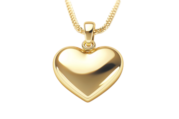 A timeless gold heart pendant necklace, a symbol of enduring love and cherished memories, gleaming with a polished shine against a clean white backdrop.