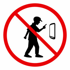 Person prohibited to use smartphones while working in a no smartphone sign