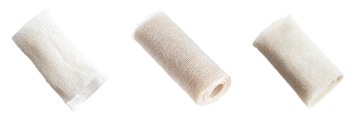 Set of A close-up of a pristine white bandage roll on a clean, sterile medical tray on transparent png background. Ai generated