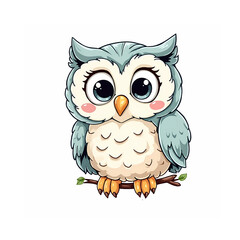 Obraz premium A owl funny cartoon black line colouring page sketch isolated on white background