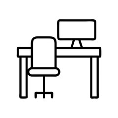 Office desk setup with computer and chair vector icon workspace furniture illustration design