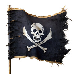 Tattered Pirate Flag With Skull And Swords On White Background Detailed Shot