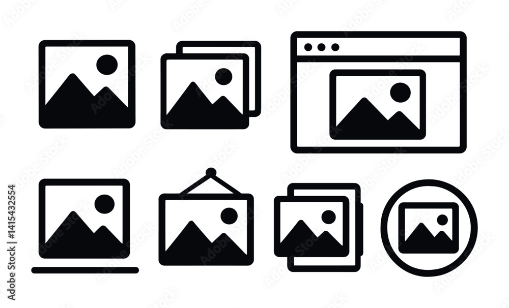Poster linear image and photography icons set for web design and multimedia projects