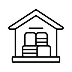 Warehouse storage building icon vector, industrial storage facility, logistics and delivery stock, line art