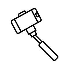 Outline drawing of a selfie stick with phone holder for mobile photography and videography use
