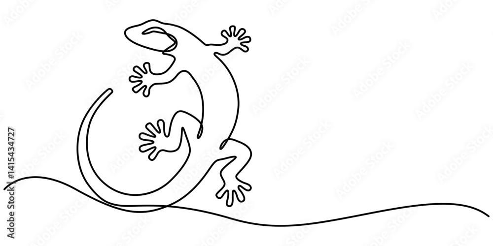 Poster lizard one line drawing on white background vector illustration, lizard one line continuous. line ar
