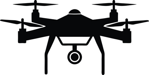 Drone silhouette vector icon, Aerial drone camera graphic, Quadcopter flat design illustration, Flying drone outline symbol, Remote control drone silhouette