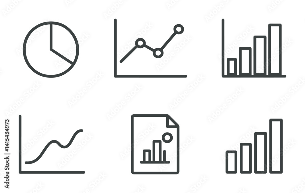 Poster minimalist linear icon set: data analytics and graphs for business reports