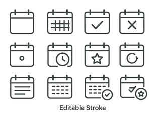 Minimalist linear calendar icon set for scheduling and planning