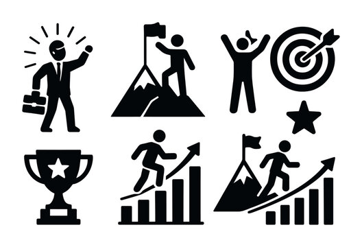 Achievement icons set: success and goal themes in flat style
