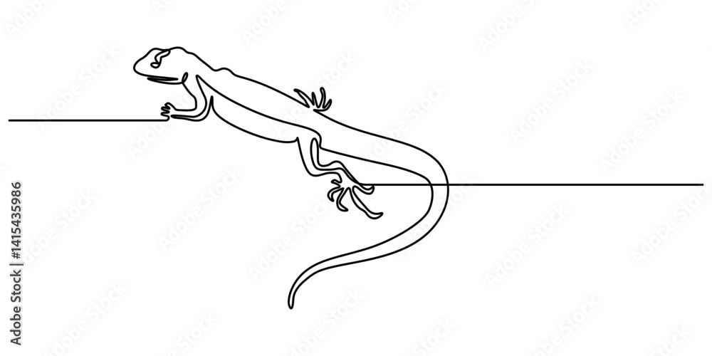 Poster lizard one line drawing on white background vector illustration, lizard one line continuous. line ar