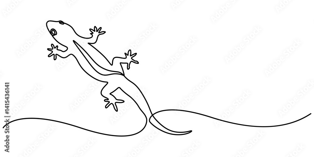 Poster lizard one line drawing on white background vector illustration, lizard one line continuous. line ar