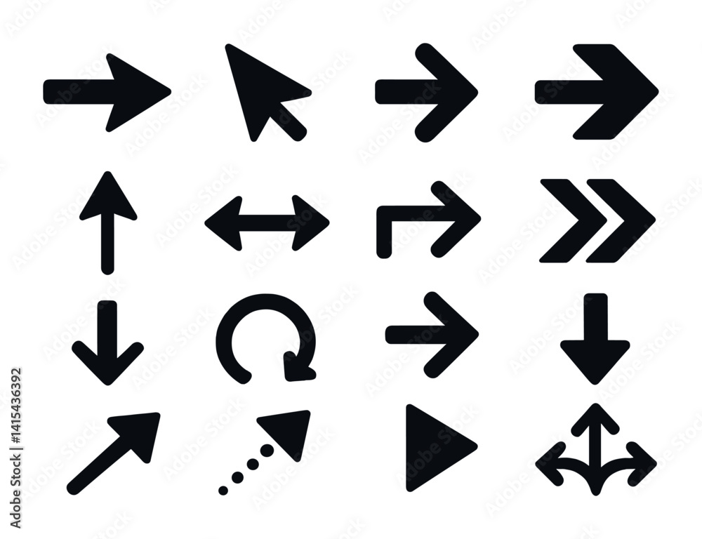 Poster comprehensive set of navigation icons - various arrow styles in flat design