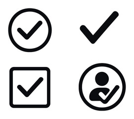 Minimalist linear icons set: check marks and user symbol for digital interfaces