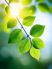 Spring Sunlight Through Leaves Soft Focus - Fresh spring leaves bathed in sunlight, symbolizing growth, renewal, nature, tranquility, and life