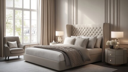 Elegant modern bedroom with natural light and decor
