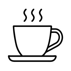 Vector graphic of hot coffee cup with steam outline drawing for cafe menu design and branding