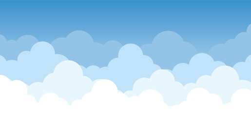 White and blue clouds against a blue sky background. Realistic background, cloudy sky. Vector illustration.