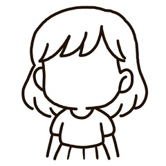 Chibi Girl Line Drawing Template | Standing Without Expression