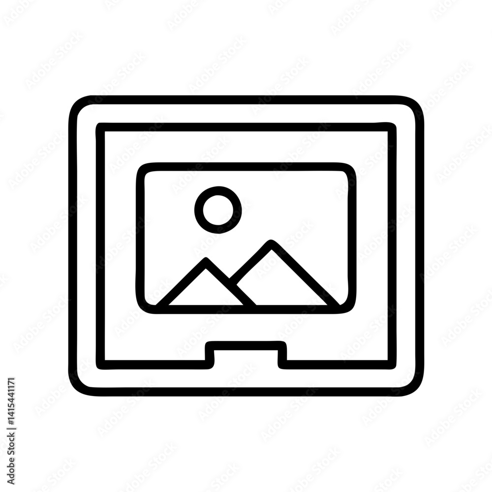Poster laptop screen with landscape image vector icon for computer display and digital art design use