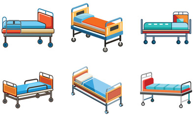 Set of hospital bed isolated on white background