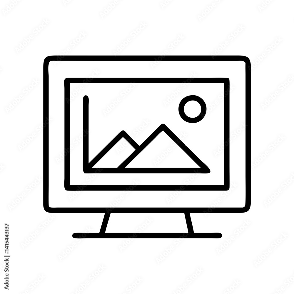 Poster monitor display with landscape vector illustration for graphic design and web design use