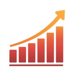 Rising bar graph with arrow icon on white background isolated on white background