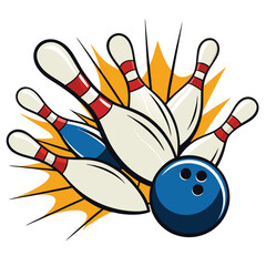 Bowling Ball Striking Pins Cartoon Illustration