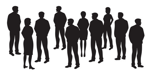 set of Black silhouettes of a business group and friends stand as a vector illustration