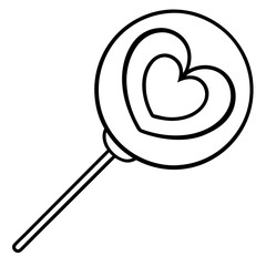 Cute Line Art of a Lollipop in the Shape of a Heart with a Ribbon