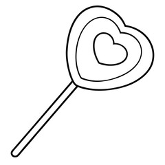 Cute Line Art of a Lollipop in the Shape of a Heart with a Ribbon
