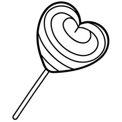 Cute Line Art of a Lollipop in the Shape of a Heart with a Ribbon