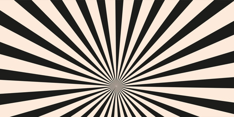 Sun ray light. Sun rays background. Radial burst. Sunburst black pattern isolated on white background. Beams line. Radiate sunlight. Comic effect texture. Retro pop art stripe. 
