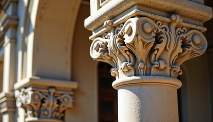 Ornate architectural column with intricate details standing proudly on historical building