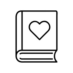 Love story book vector icon illustration, romance novel, heart symbol, valentine day gift reading material